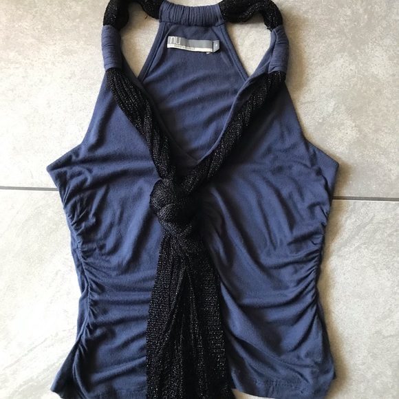 NU Mark Anthony Blue V neck top with attached scarf Small - Picture 5 of 8